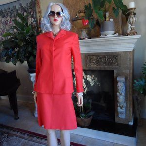 Istante Vesace Red Wool Skirt-Jacket Suit Size IT 40- US 4